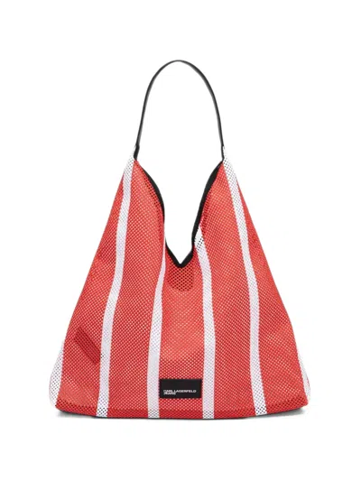 Karl Lagerfeld Jeans Striped Mesh Tote Bag In Pink