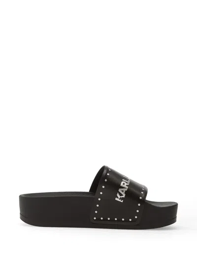 Karl Lagerfeld Jeans Studded Logo-print Slides In Multi