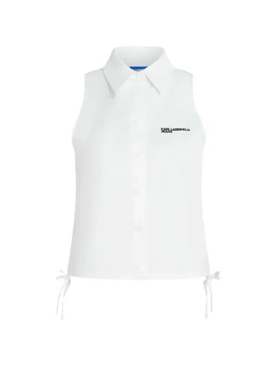 Karl Lagerfeld Jeans Tie-detail Sleeveless Blouse In White