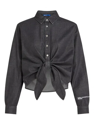 Karl Lagerfeld Jeans Tie-front Denim Shirt In Black