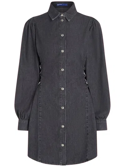 Karl Lagerfeld Jeans Tied-waist Denim Shirt Dress In Grey