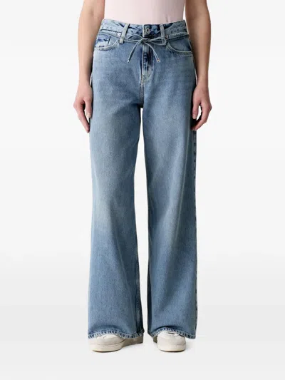 Karl Lagerfeld Jeans Tie-fastening Wide-leg Jeans In Blue