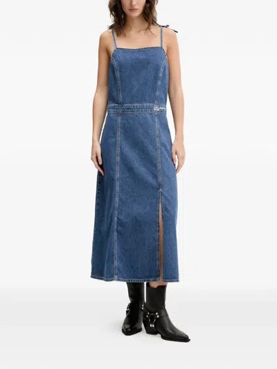 Karl Lagerfeld Jeans Tie-strap Front-slit Dress In Blue
