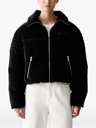 Karl Lagerfeld Jeans Velvet-effect Puffer Jacket In Black