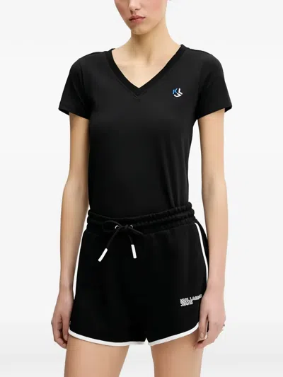 Karl Lagerfeld Jeans V-neck Logo T-shirt In Black