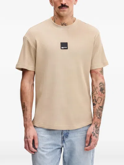 Karl Lagerfeld Jeans Waffle-knit Logo-patch T-shirt In Neutral