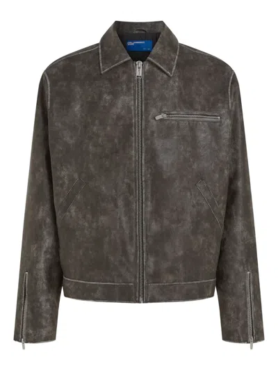 Karl Lagerfeld Jeans Washed-effect Zip-front Jacket In Gray