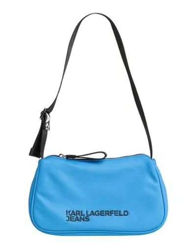 Karl Lagerfeld Jeans Woman Shoulder Bag Azure Size - Recycled Polyamide, Polyurethane In Blue