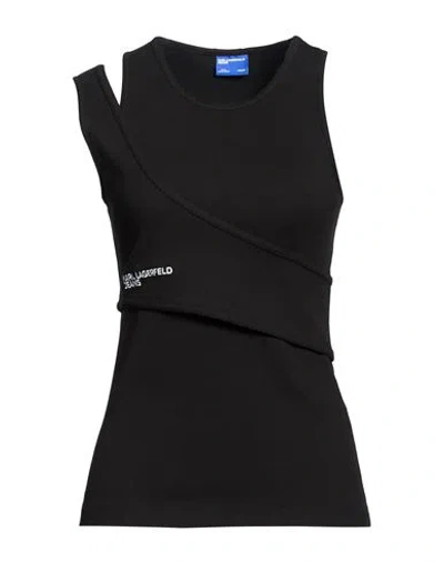 Karl Lagerfeld Jeans Woman Tank Top Black Size M Organic Cotton, Elastane