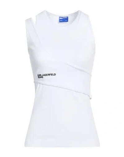 Karl Lagerfeld Jeans Woman Tank Top White Size M Organic Cotton, Elastane