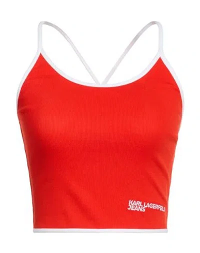 Karl Lagerfeld Jeans Woman Top Tomato Red Size L Cotton, Elastane In Multi