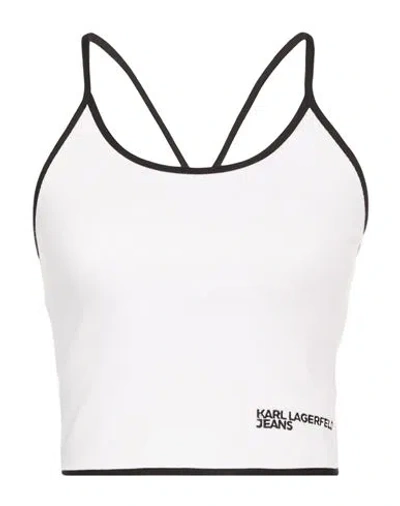 Karl Lagerfeld Jeans Woman Top White Size Xl Cotton, Elastane In Multi