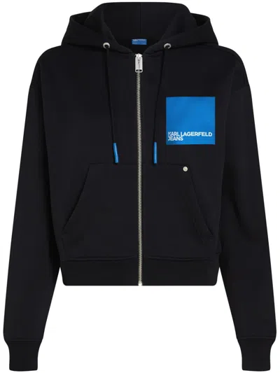 Karl Lagerfeld Jeans Logo-print Organic-cotton Hoodie In Black