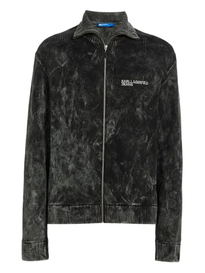 Karl Lagerfeld Jeans Zip-up Washed Cardigan In Gray