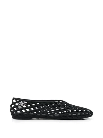 Karl Lagerfeld Jelly Lattice-detail Logo-plaque Ballet Flats In Black