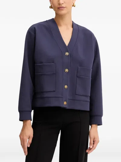 Karl Lagerfeld Jersey Cropped Jacket In Blue