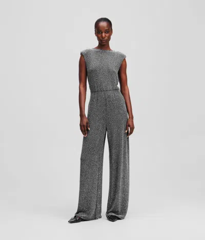 Karl Lagerfeld Jersey Rhinestone Jumpsuit In Gray