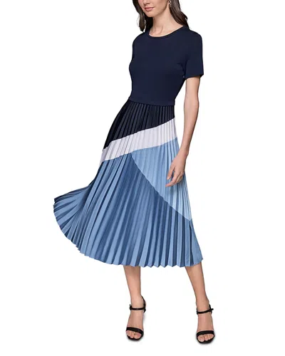 Karl Lagerfeld Jersey Satin Colour Block Midi Dress In Marine/chambray