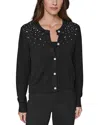 Karl Lagerfeld Jeweled Short Cardigan In Black