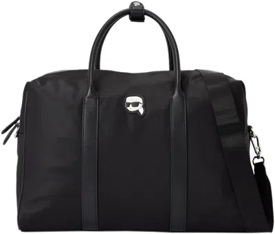 Pre-owned Karl Lagerfeld K Iconic 2.0 Nylon Weekender Handbag In Black