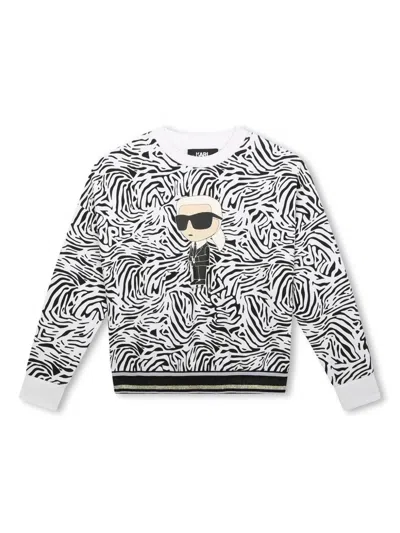 Karl Lagerfeld Kids' K-ikonik Zebra-print Sweatshirt In White
