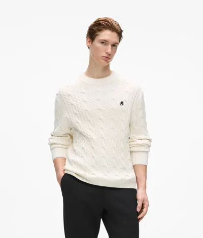 Karl Lagerfeld Kameo Cable Knit Sweater In White