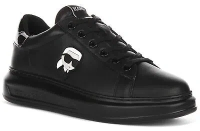 Pre-owned Karl Lagerfeld Kapri Lo Black Mono Mid Low Cut Mens Trainers Us 6 - 13