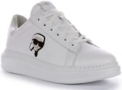Pre-owned Karl Lagerfeld Kapri Lo Mid Cut Low Mens Sneaker In White Mono Us 6- 13
