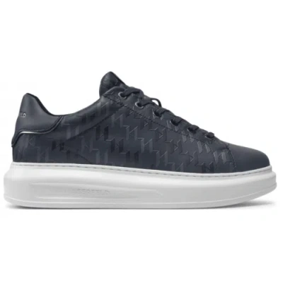 Pre-owned Karl Lagerfeld Kapri Monogram Emboss Logo Blue Leather Trainer