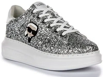 Pre-owned Karl Lagerfeld Kapri Nft Lo La Low Cut Glitter Womens Trainer Silver Us 5 - 11