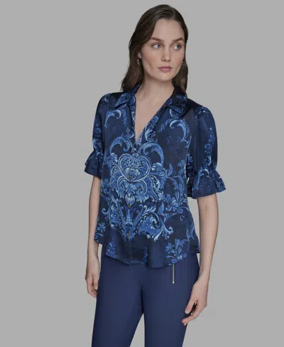 Karl Lagerfeld Karl Algerfeld Paris Women's Printed Button-front Shirt In Blue