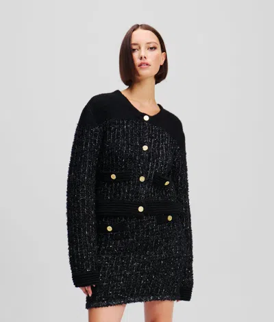 KARL LAGERFELD KARL ESSENTIAL BOUCLÉ KNIT CARDIGAN