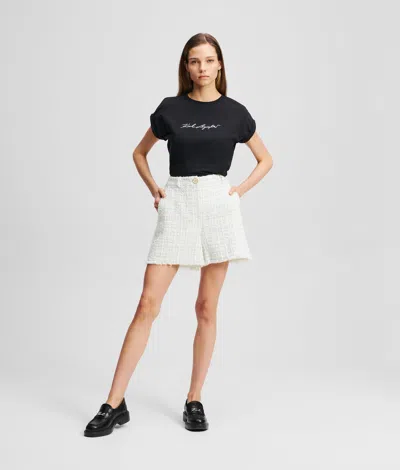 Karl Lagerfeld Karl Essential Bouclé Shorts In White
