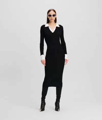 Karl Lagerfeld Karl Essential Polo Knit Dress In Black