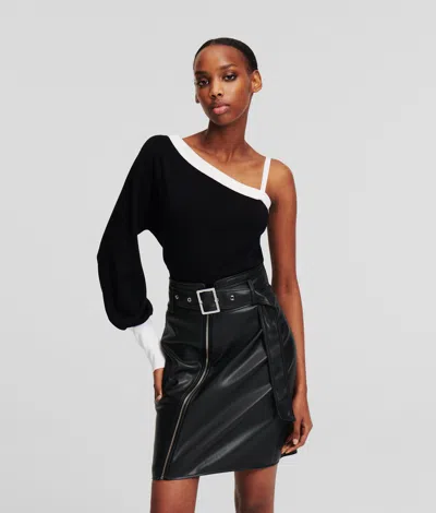 Karl Lagerfeld Karl Essentials One Shoulder Knit Top In Black