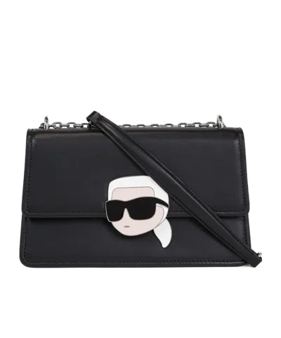 Karl Lagerfeld Karl Ikonik Leather Shoulder Bag In Black