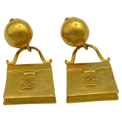 Pre-owned Karl Lagerfeld Karl Lageferld Vintage Gold Tone Bag Novelty Dangling Earrings In Multi