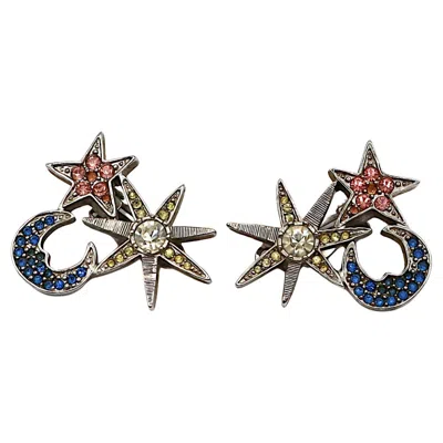 Pre-owned Karl Lagerfeld Karl Lageferld Vintage Jewelled Sun, Moon, Star Clip-on Earrings In Multi