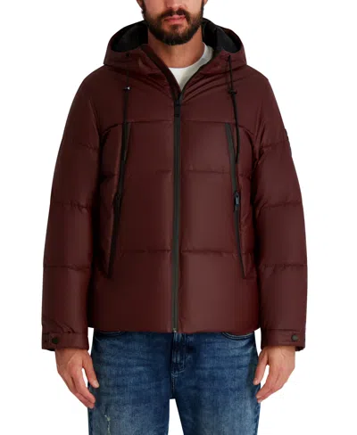 Karl Lagerfeld Karl Lagereld Mid Weight Hooded Puffer With Pockets In Burgundy