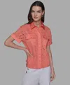 Karl Lagerfeld Karl Lagereld Paris Petite Eyelet Button-front Blouse In Orange
