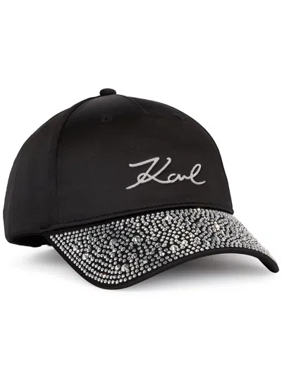 Karl Lagerfeld Signature Rhinestone-embellished Visor In Black