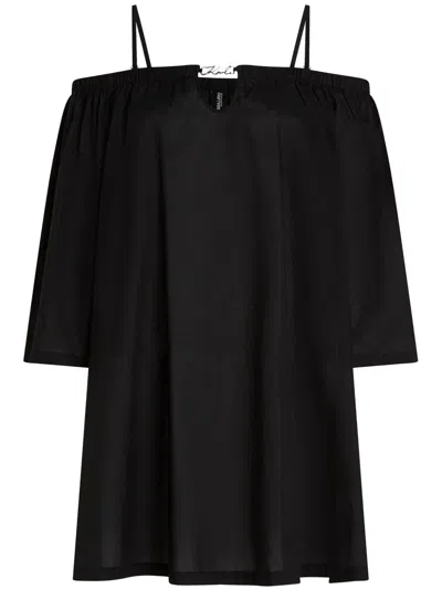 Karl Lagerfeld Signature Off-shoulder Sheer Beach Dress In Multi