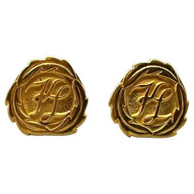 Pre-owned Karl Lagerfeld Karl Lagerfelf Gold Logo Button Earrings In Multi
