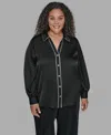 Karl Lagerfeld Karl Lagerfield Paris Plus Size Contrast Placket Long Sleeves Blouse In Green
