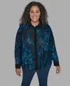 Karl Lagerfeld Karl Lagerfield Paris Plus Size Trim Printed Woven Top In Blue