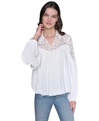 Karl Lagerfeld Karl Largerfeld Paris Women's Lace-trimmed Tie-neck Top