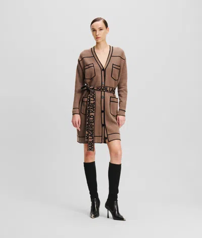 Karl Lagerfeld Karl Logo Belted Cardigan In Brown