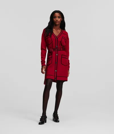 Karl Lagerfeld Karl Logo Belted Cardigan In Red