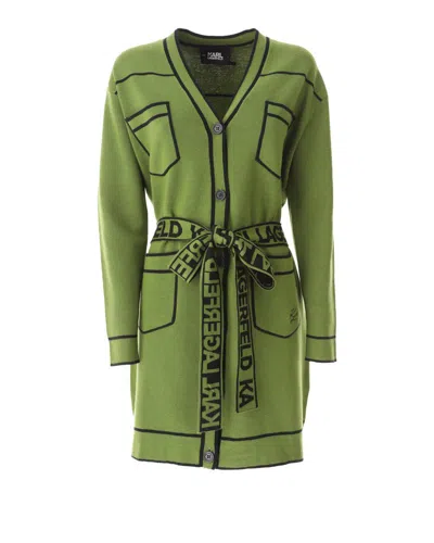Karl Lagerfeld Belted Cardigan In Multi