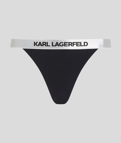 Karl Lagerfeld Logo-waistband Jersey Bikini Bottoms In Black